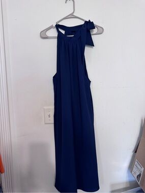 Navy Neck-Tie Maxi Dress